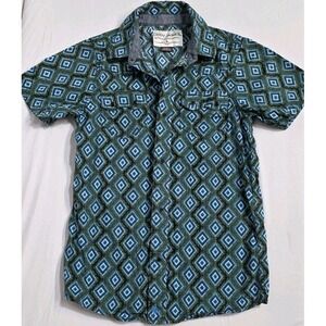 Boys Cody James Pearl Snap Polo Aztec‎ Tribal Print Blue Green Sz S NEW